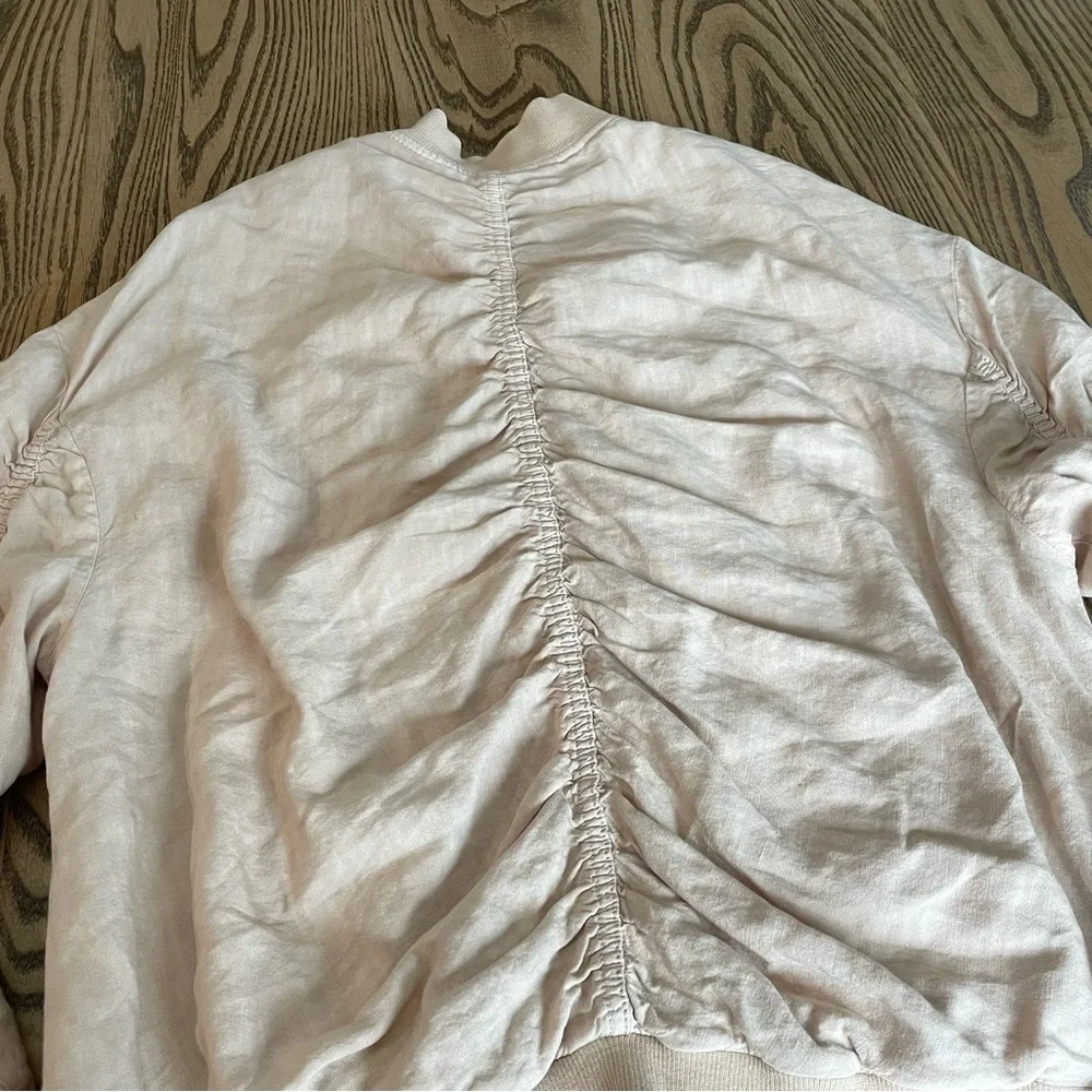 Free People‎ Bomber Jacket Rouched Linen Almond Womens XS